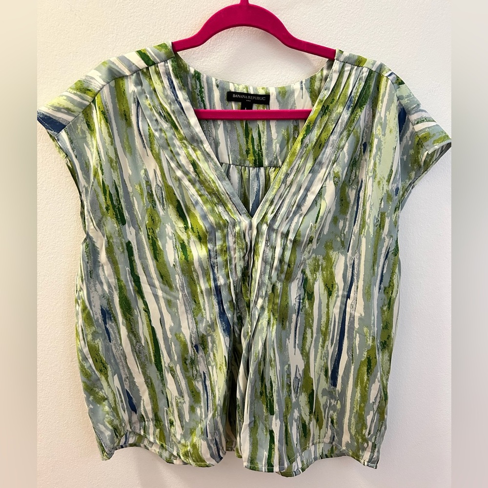 Banana Republic Abstract Green and Blue Blouse